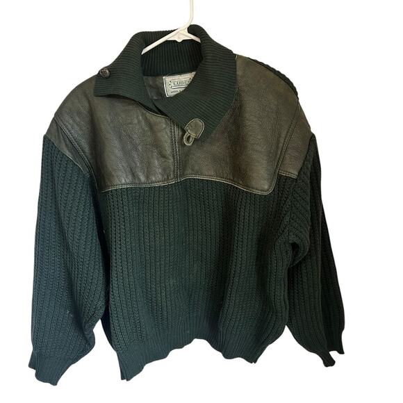 LUBE Men's Hunter Green Wool & Leather Vintage Sweater Size 48 - Picture 1 of 10
